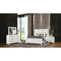 Modern Style 4 Piece Queen Upholstered Bedroom Set with Wood and Crystal Accents in White - Ohberri