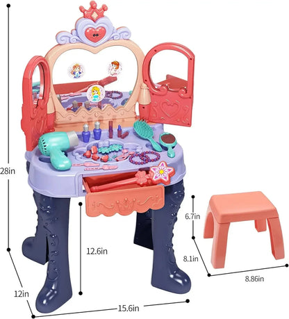 Toddler Vanity Makeup Table with Mirror and Chair Ohberri