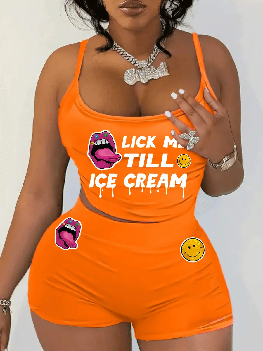 Sexy Spaghetti Strap Crop Tops And Short 2 Piece Sets Woman Outfit Ohberri