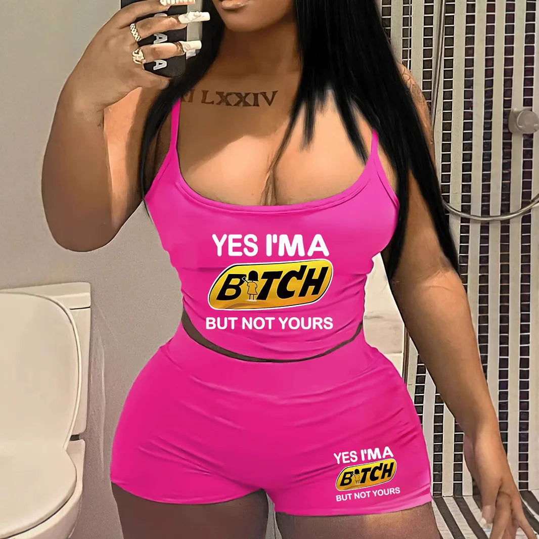 Sexy Spaghetti Strap Crop Tops And Short 2 Piece Sets Woman Outfit Ohberri