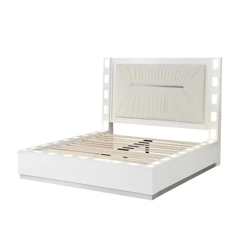 5-Pc LED Bedroom Set in Milky White Wood Finish - Ohberri
