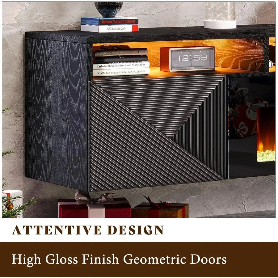 Floating TV Stand with 40 Electric Fireplace Modern Wall Mounted with Storage 80in Media Console Ohberri