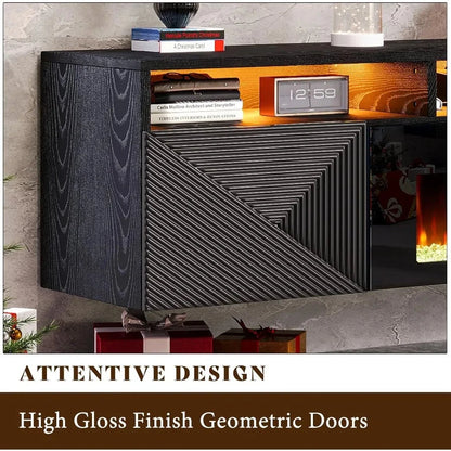 Floating TV Stand with 40 Electric Fireplace Modern Wall Mounted with Storage 80in Media Console Ohberri