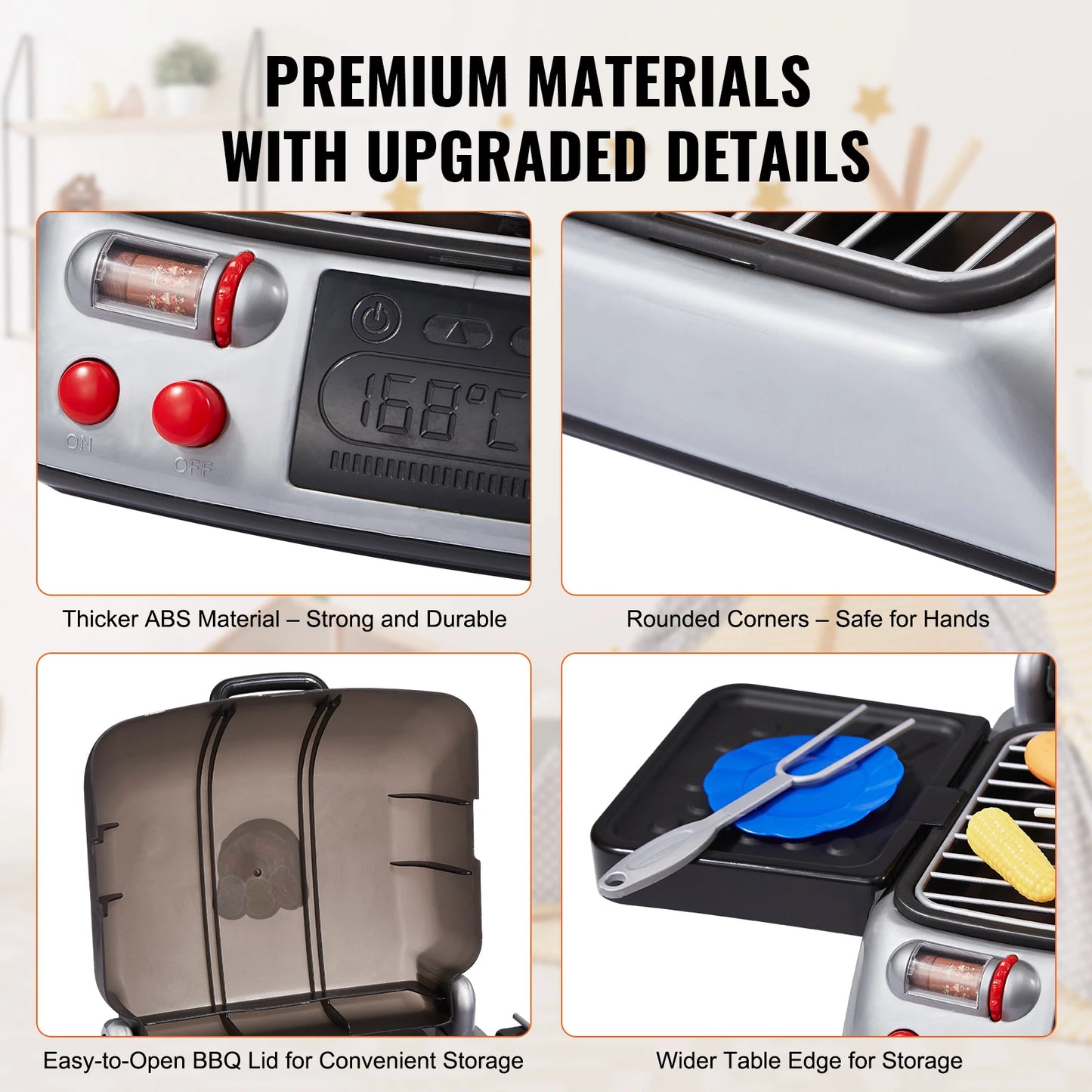 Kids BBQ Grill Toy Set with Pretend Smoke Sound Kitchen - Ohberri