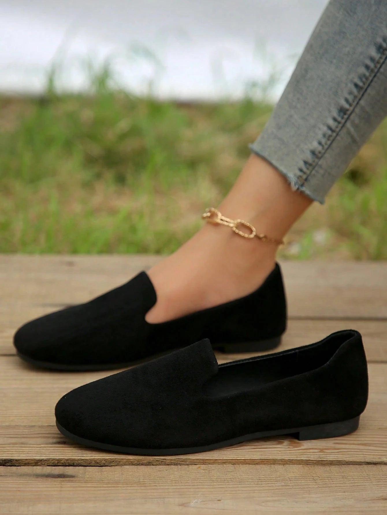 Women's Black Suede Loafers Ohberri