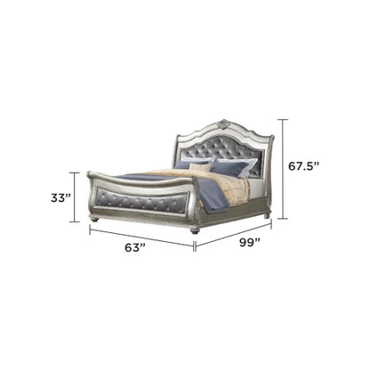 Traditional Style 4 Pc Queen Bedroom Set With Upholstered Crystal-Tufted bed Made with Wood in Silver - Ohberri