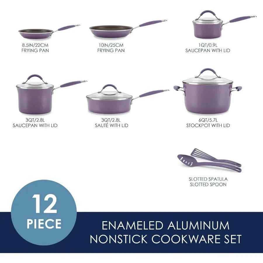 Nonstick Cookware Pots and Pans Set 12 Piece Lavender Purple Ohberri