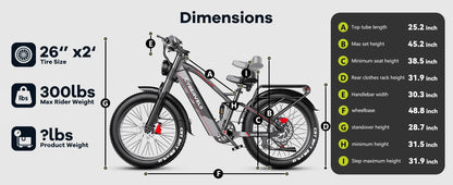 High speed electric ebike for adults, 52V ebike,40AH battery ,full suspension bicycle,hydraulic ebike,fat tyre 26inch 3000W - Ohberri