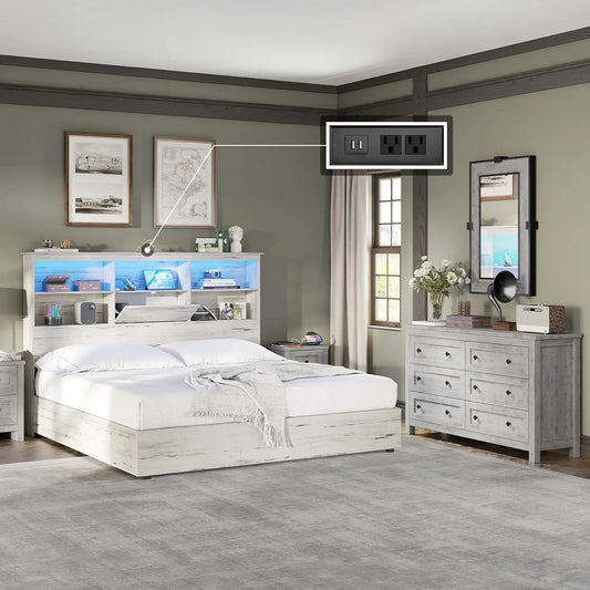 2-Piece Bedroom Set, Queen Bed Frame and 6 Drawer Dresser - Ohberri
