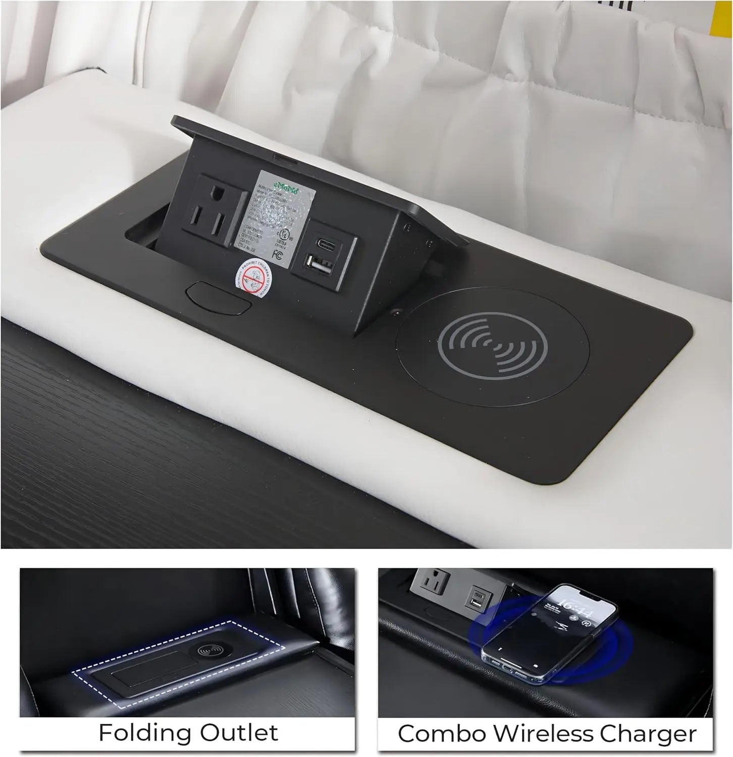 5 Seater Faux Leather Power Recliner Sofa Set with Drop-Off Table, Wireless Charger & Type-C, Loveseat with Bass Speaker - Ohberri