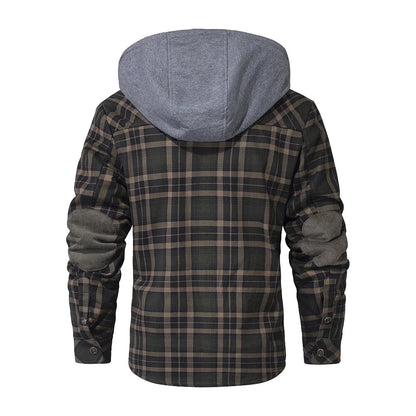 Men's Jackets Winter Hooded Warm Coat Casual Thicken Plaid Ohberri