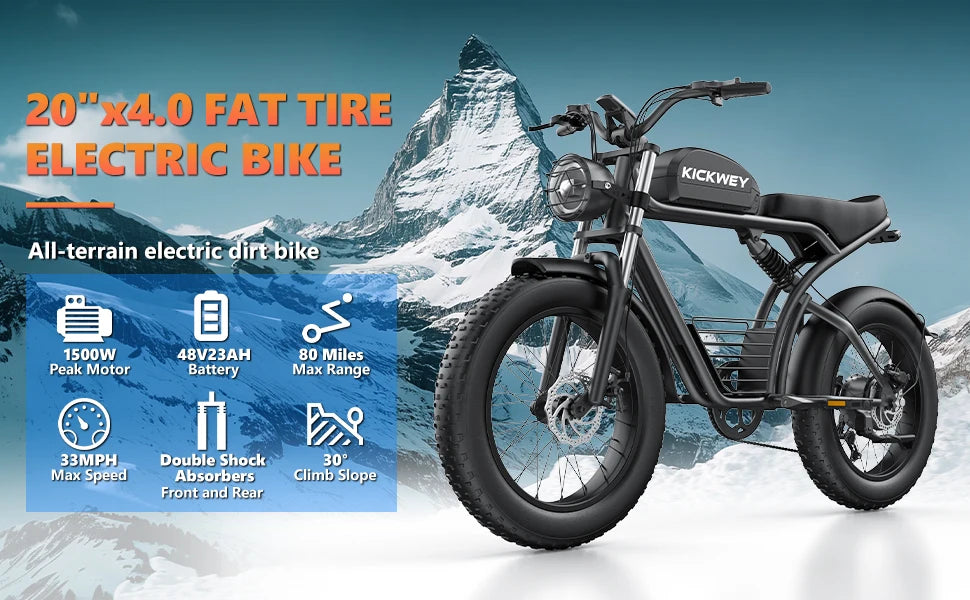 Electric bike 1500W Motor 48V 23AH 20 Inch Fat Tire 32MPH 7-Speed - Ohberri