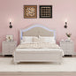 3 Pieces Bedroom Sets Full Size Wood Bed with Hidden LED Light Upholstered Headboard + 2 Nightstands, Cream Grey - Ohberri