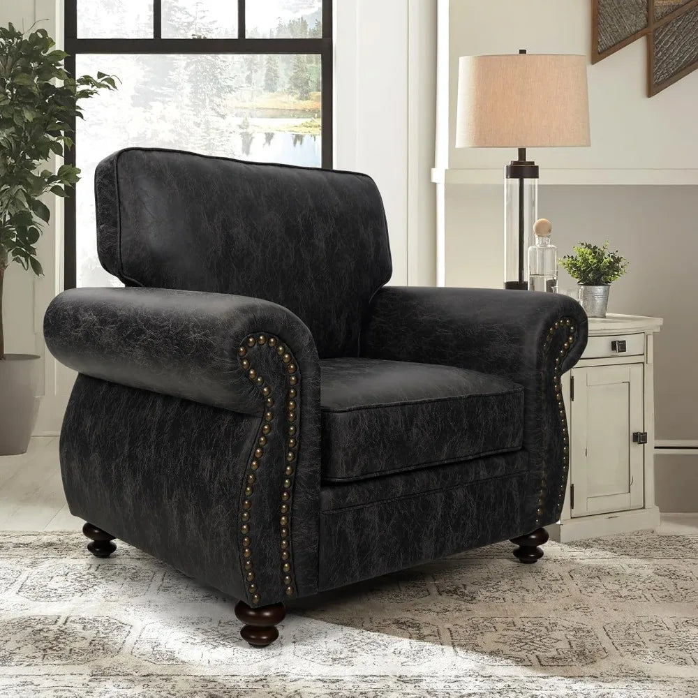 Mid-Century Modern Single Sofa with Rivet Design (Grey, Single) - Ohberri