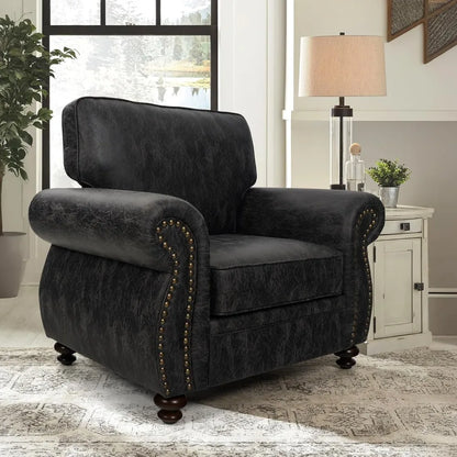 Mid-Century Modern Single Sofa with Rivet Design (Grey, Single) - Ohberri