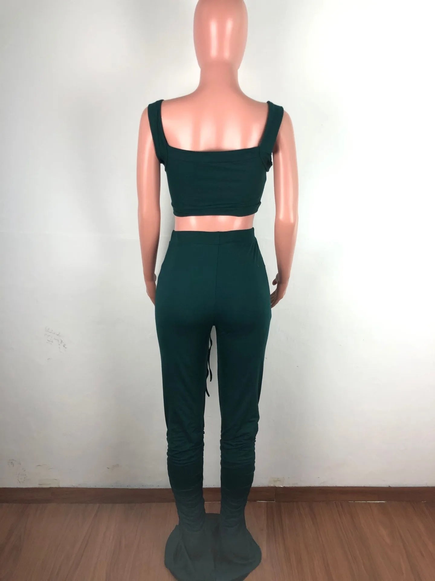 2 Piece Set Skinny Elastic Strapless Tops and Fold Slit Thin Pants Ohberri