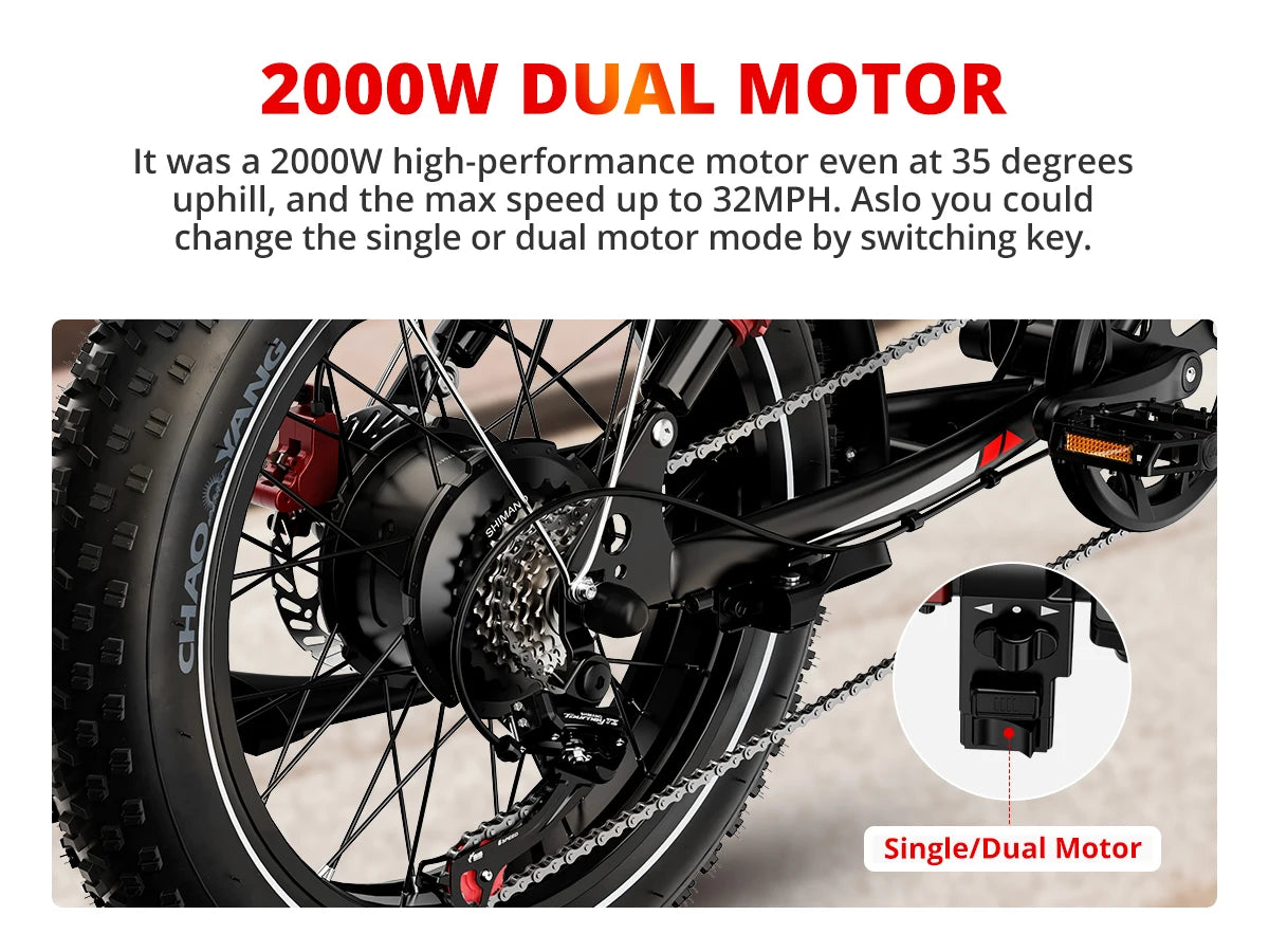 Electric Bike 2000W Dual Motor 48V 25AH Battery 20" - Ohberri