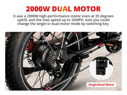 Electric Bike 2000W Dual Motor 48V 25AH Battery 20" - Ohberri