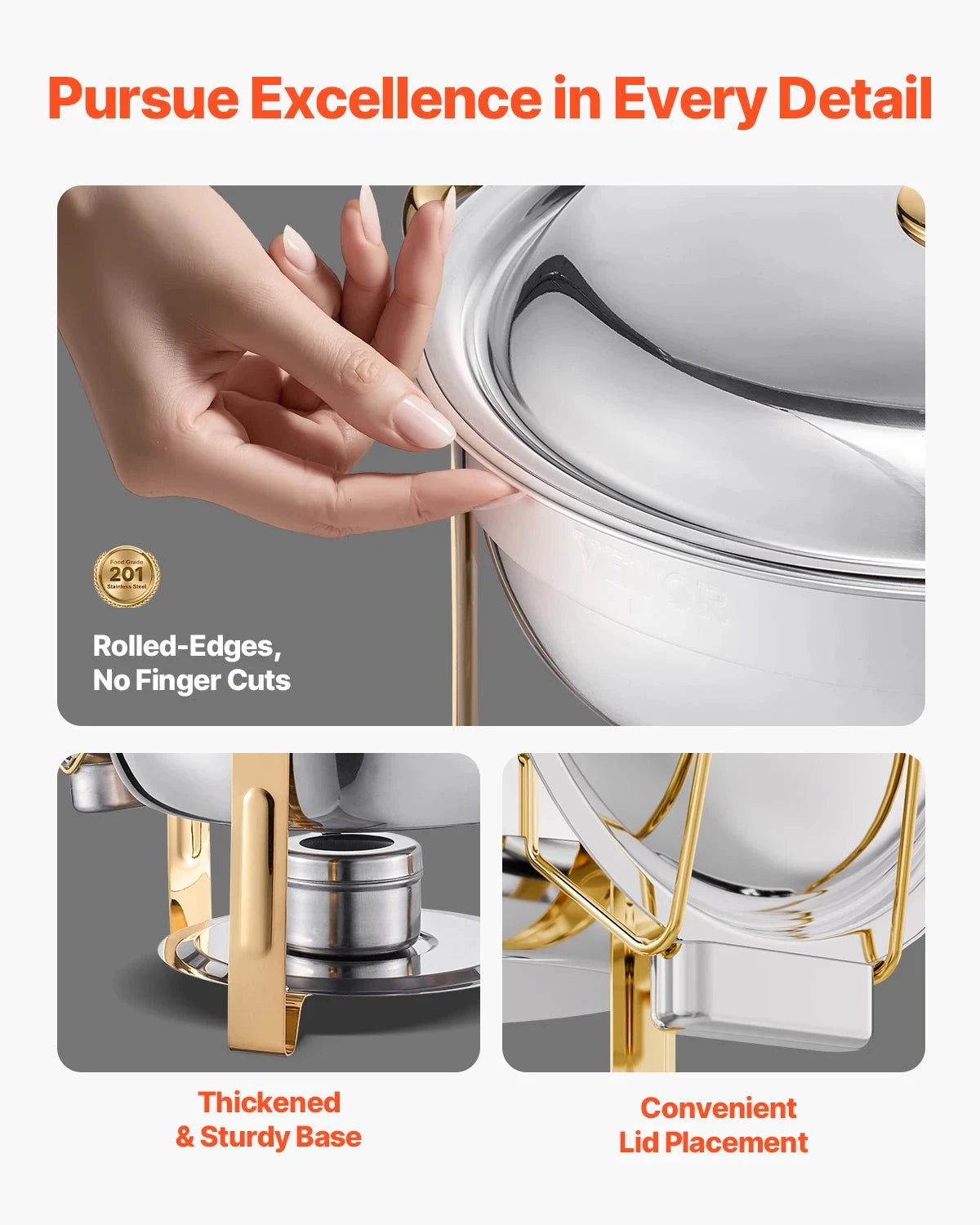 4 Pack Chafing Dish Buffet Set Stainless Steel Chafer w/4 Full Size Pan Round Catering Warmer Ohberri