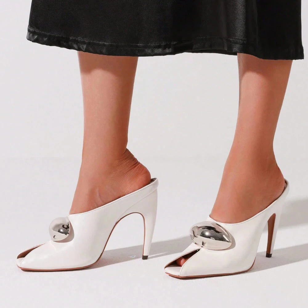 Metal Decoration Stiletto High Heels Slingback Pumps Ohberri