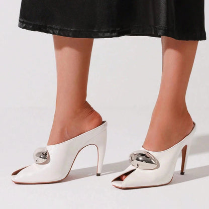 Metal Decoration Stiletto High Heels Slingback Pumps Ohberri