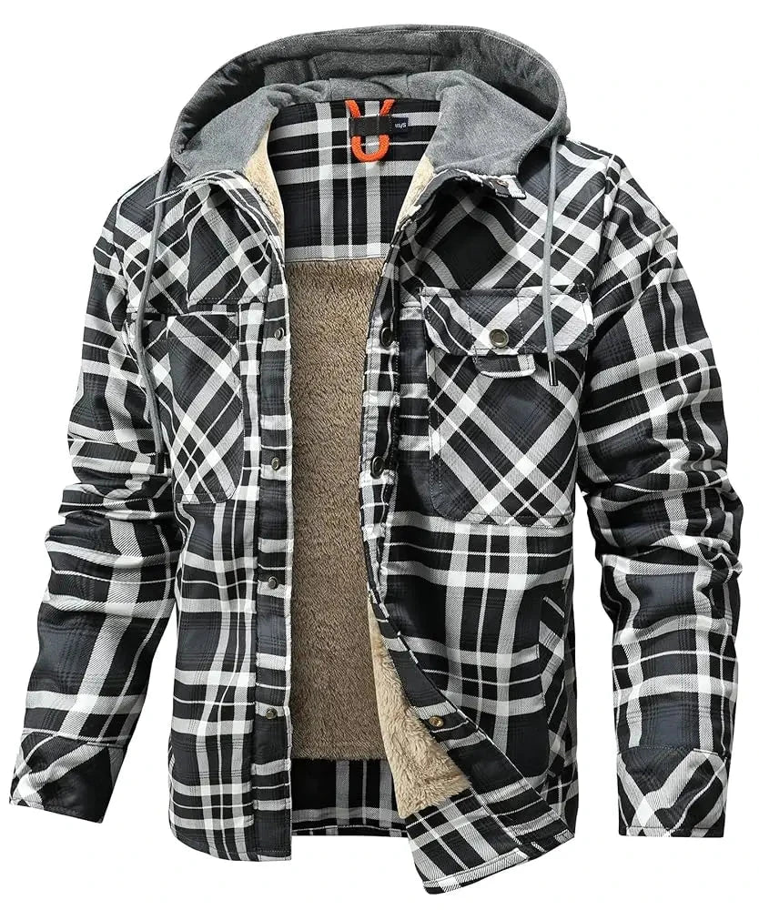 Men's Jackets Winter Hooded Warm Coat Casual Thicken Plaid Ohberri