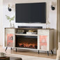 TV Stand for 80 Inch TV, Mid Century Modern with 36" Electric Fireplace & Led Lights Ohberri