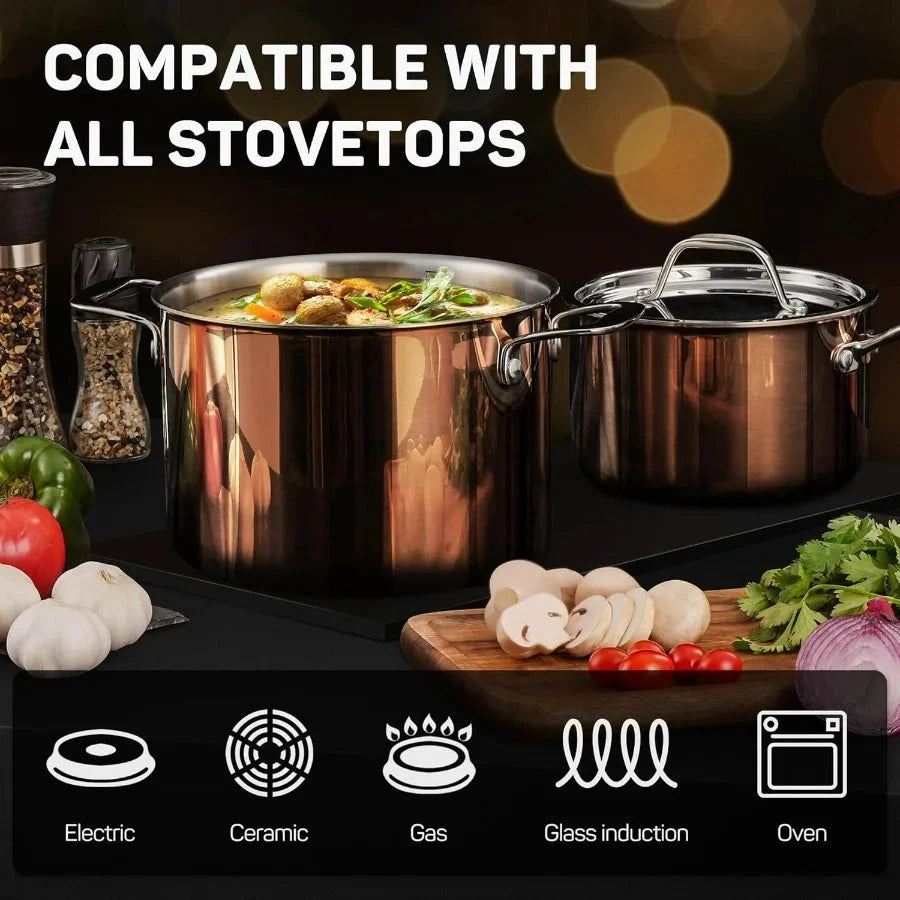 10 Stainless Steel Pot and Pan Set Copper Induction Cookware Ohberri