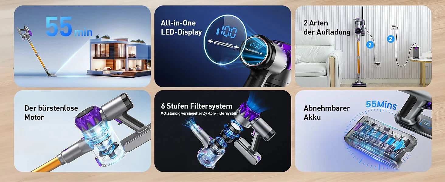 Cordless Vacuum Cleaner 55Mins Running Time with Touchscreen Ohberri