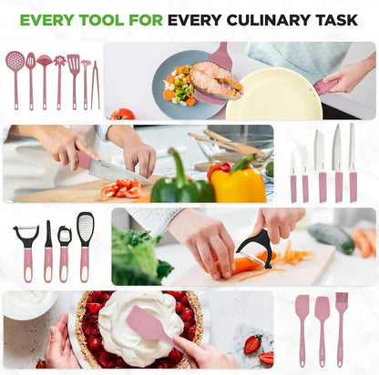 54-Piece Kitchen Cookware Set - Complete Non-Stick Ceramic Pots and Pans Set with Utensils, Bakeware, and Knife Set Ohberri