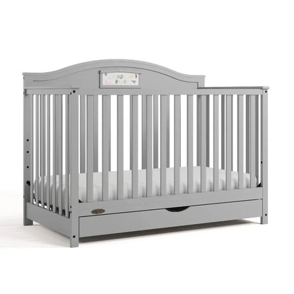 5-in-1 Convertible Baby Crib with Drawer and Reversible Headboard, Pebble Gray - Ohberri