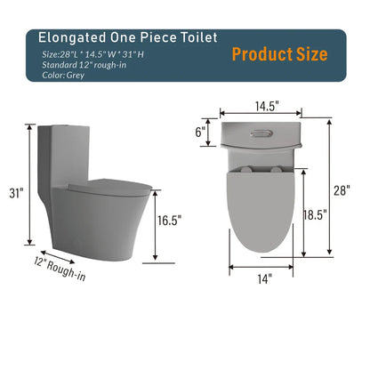 Matte Black Elongated One Piece Toilet Dual Flush 1.1/1.6 GPF Water Saving Map 1000g,Matte Black Ohberri