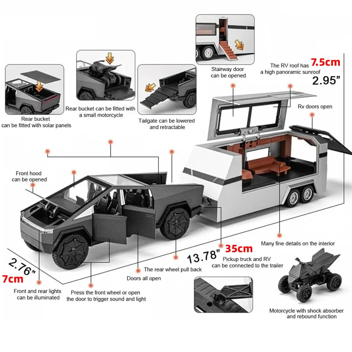 Pickup Truck 1/24Mars Pickup Diecast Metal Model Car, Camper Ohberri