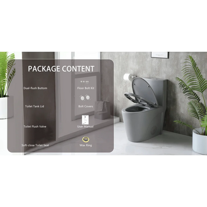 Dual-Flush One Piece Toilet, Water-Saving Elongated Ohberri