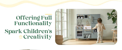 Play Kitchen 10 in 1 Wooden Toy With Appliances & Utensils - Ohberri