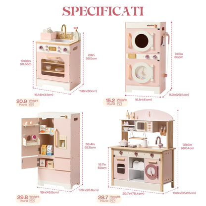 Kitchen Play set with Realistic Sound Pretend Play Gift for Boys Girls Pink - Ohberri