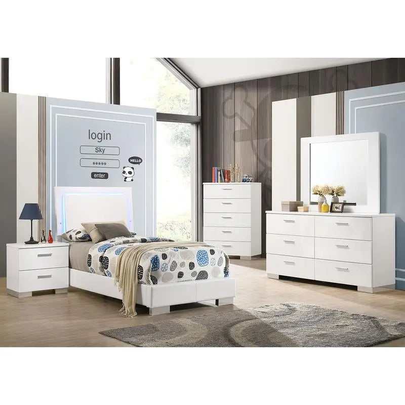 White High Gloss 4-Piece Twin Bedroom Set with Contemporary Design and Durable Finish - Ohberri