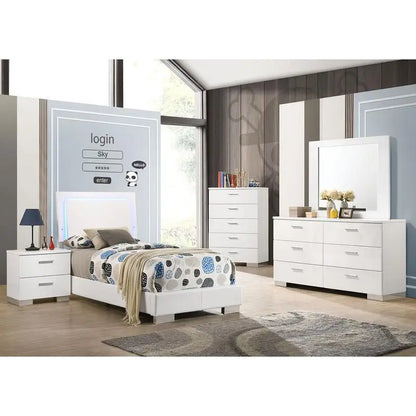 White High Gloss 4-Piece Twin Bedroom Set with Contemporary Design and Durable Finish - Ohberri