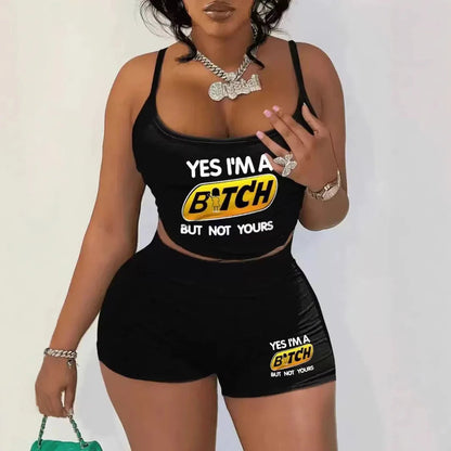 Sexy Spaghetti Strap Crop Tops And Short 2 Piece Sets Woman Outfit Ohberri