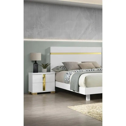 Modern 3-Piece Bedroom Set, Full Size Bed with LED, 2 Nightstands - Ohberri