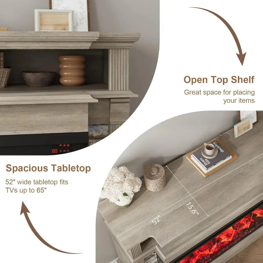 Fireplace TV Stand for TVs up to 65 with Farmhouse 3Side Glass Ohberri