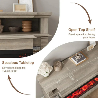 Fireplace TV Stand for TVs up to 65 with Farmhouse 3Side Glass Ohberri