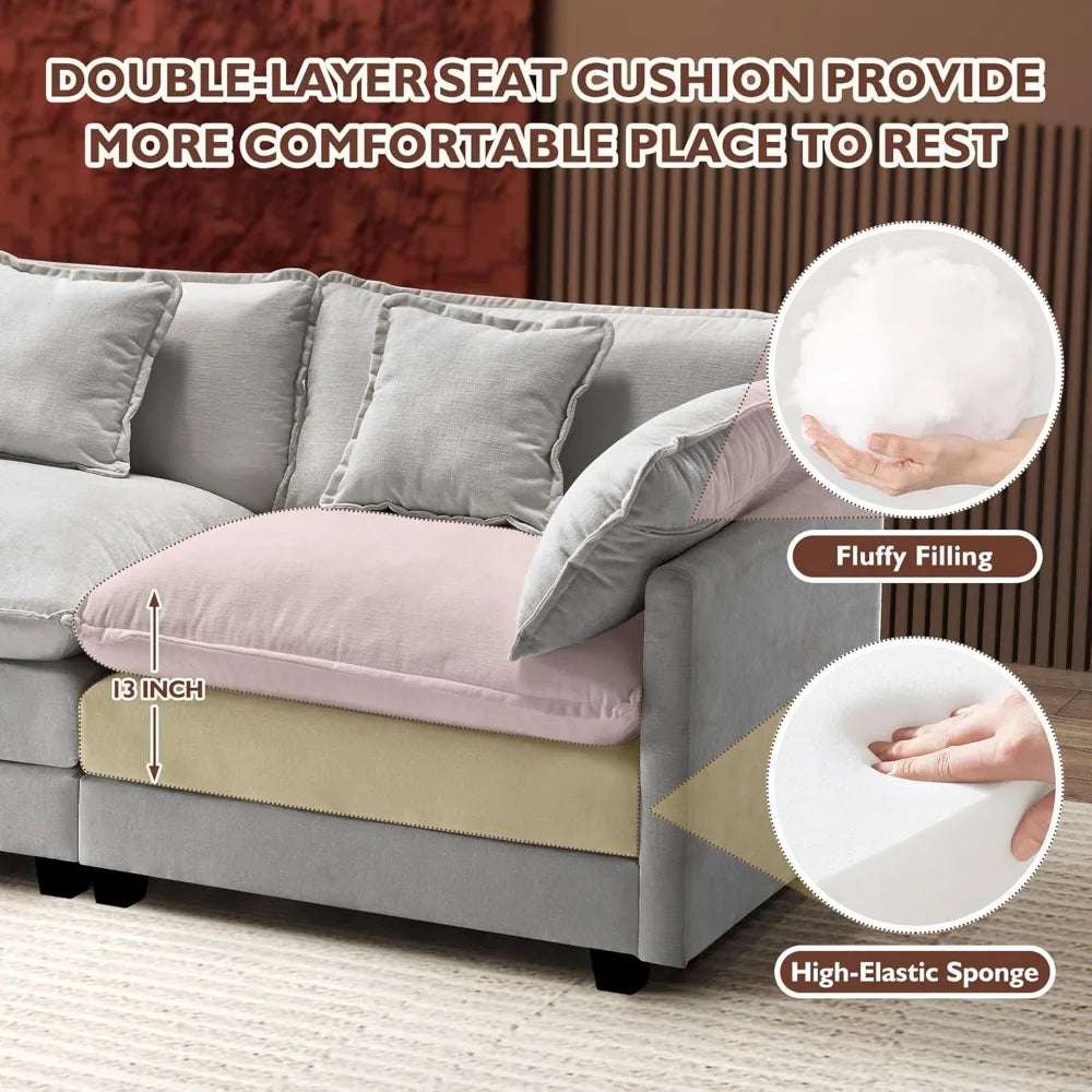 U-Shaped Modern Sofa Modular Sectional Cloud Couch with 2 Ottoman with 6 Pillows Ohberri
