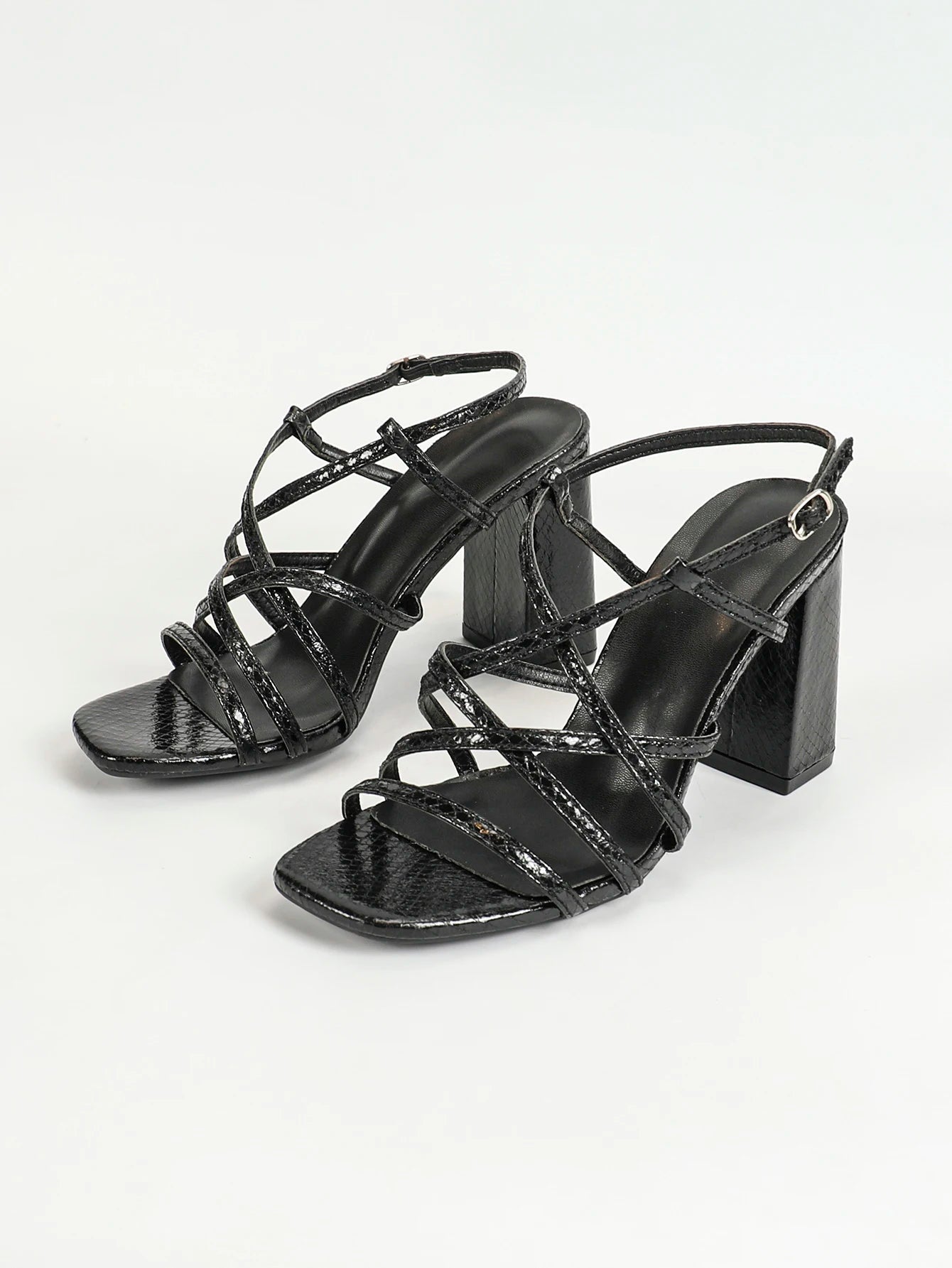 women Block Heels Square Toe Chunky Ankle Buckle Pump Heeled Sandals Ohberri