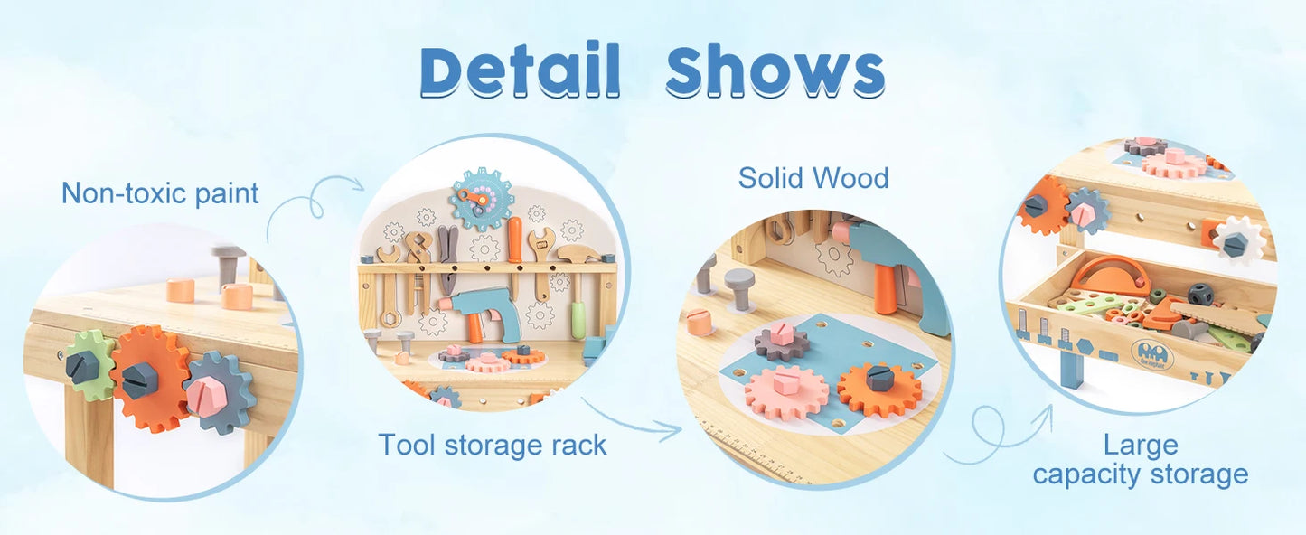 Tool Bench Set  Large Wooden Work Bench 41 Pieces - Ohberri