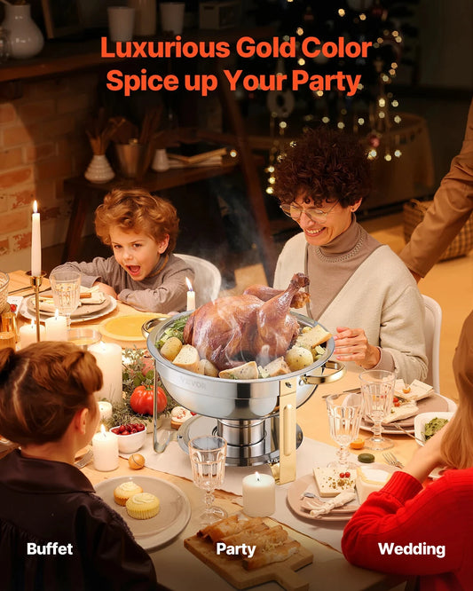 4 Pack Chafing Dish Buffet Set Stainless Steel Chafer w/4 Full Size Pan Round Catering Warmer Ohberri