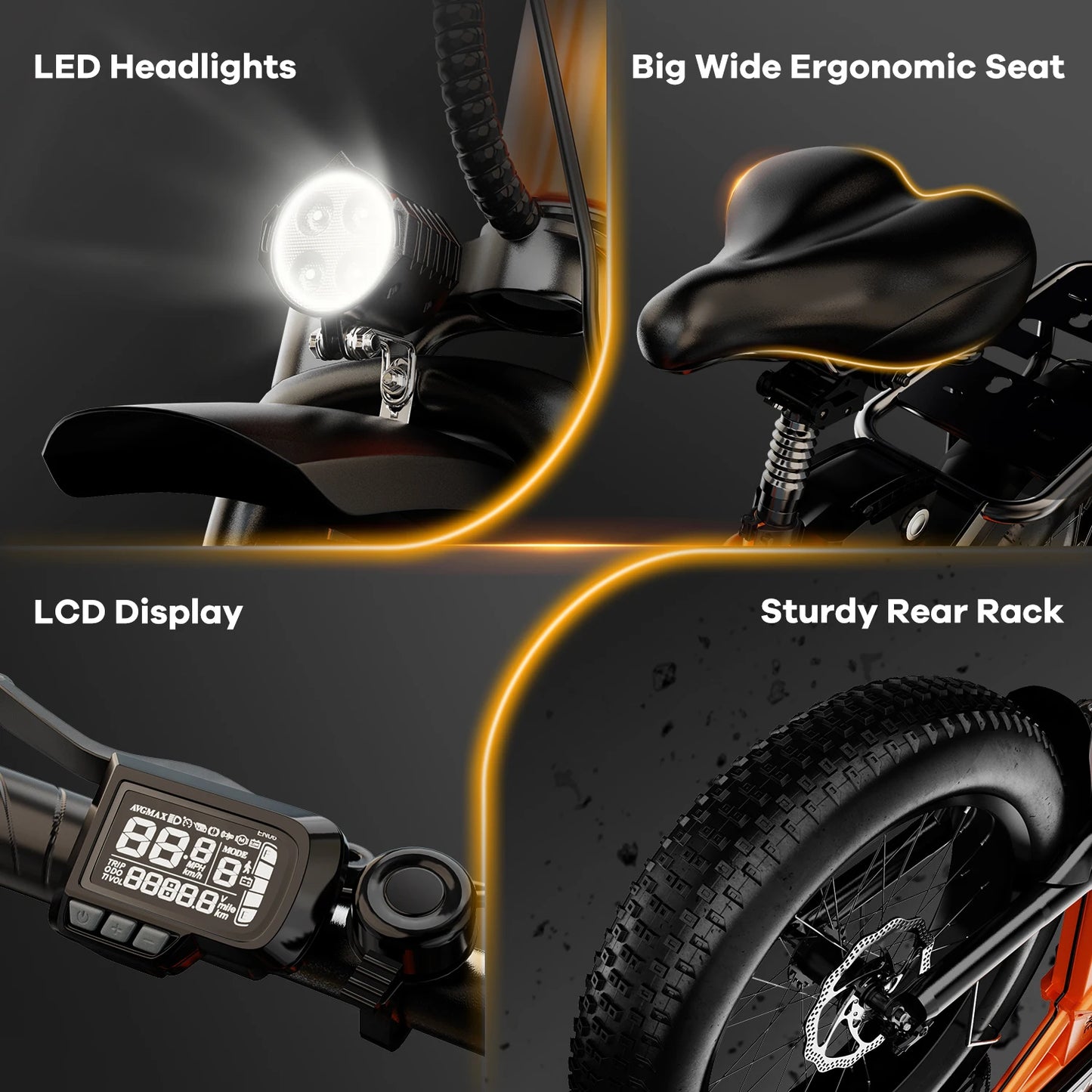 1000W Folding Electric Bike, 48V 20AH 30+MPH, 80 Miles Max Range, 20" Tire - Ohberri
