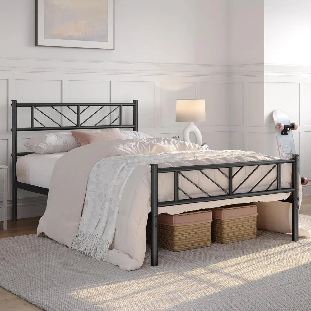 Twin Size Platform Bed Frame with Arrow Design Headboard, 13 Inches Metal Ohberri