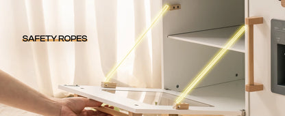 Wooden Play Kitchen with Real Lights Sounds Ice Cube Dispenser -White - Ohberri