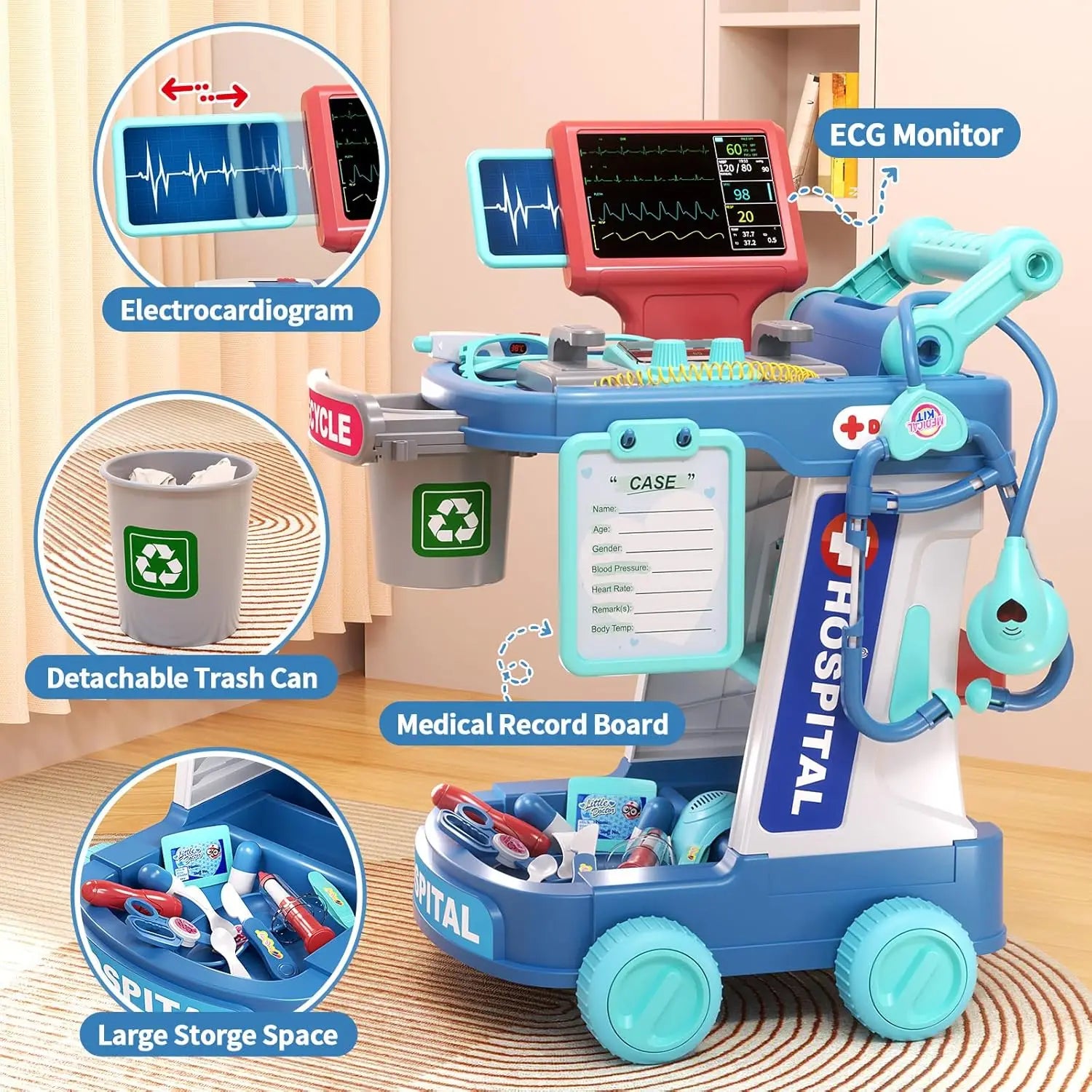 Doctor Pretend Play Medical Station Set with Lights Stethoscope - Ohberri